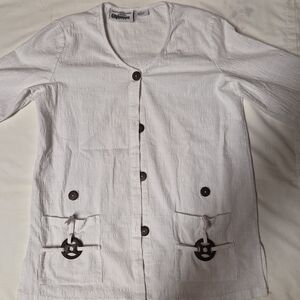 Vintage Cottonseed Casual Wear White Gauze Button Tunic Cardigan - Medium - Lage